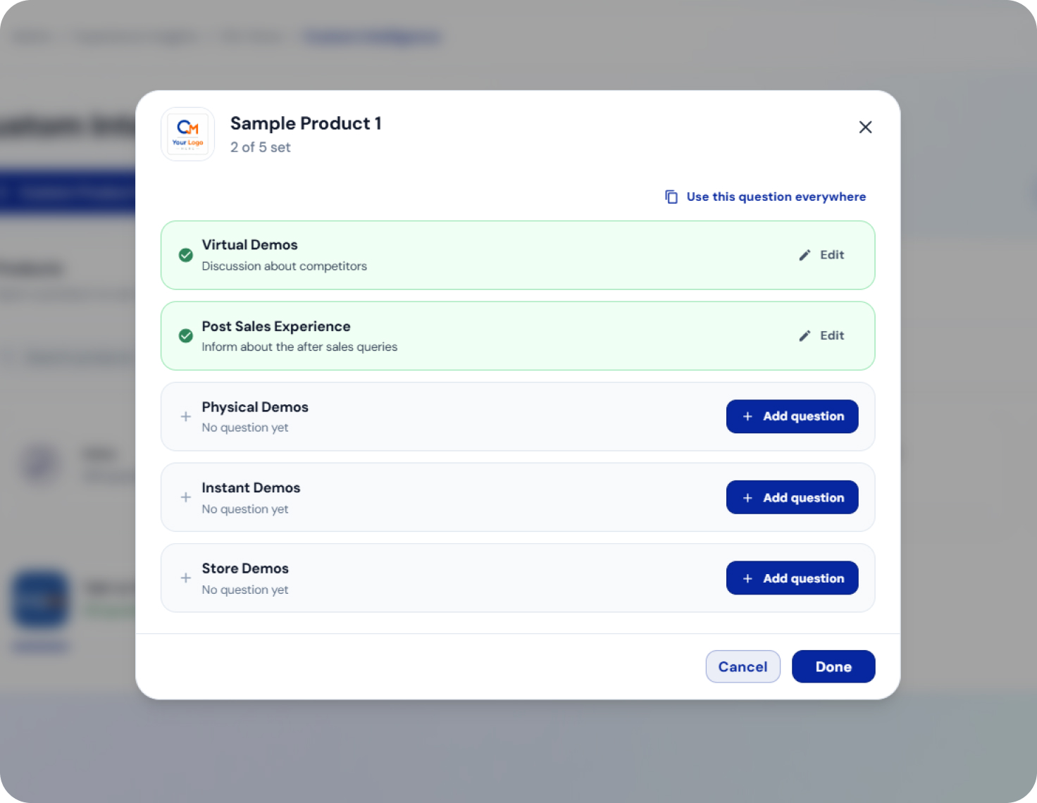 Custom Product Prompts interface